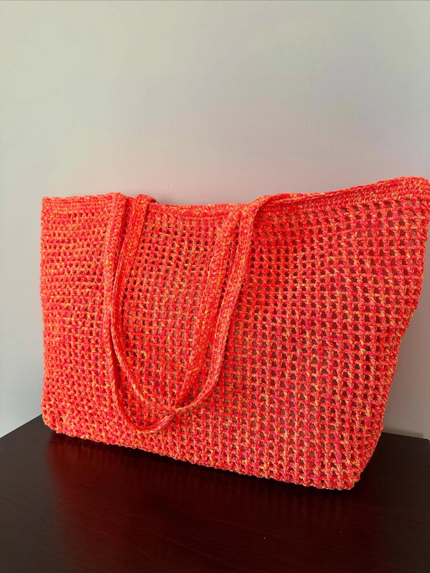 Neon Turuncu Örgü Omuz Çantası - Makrome İp İşlemeli Plaj Çantası