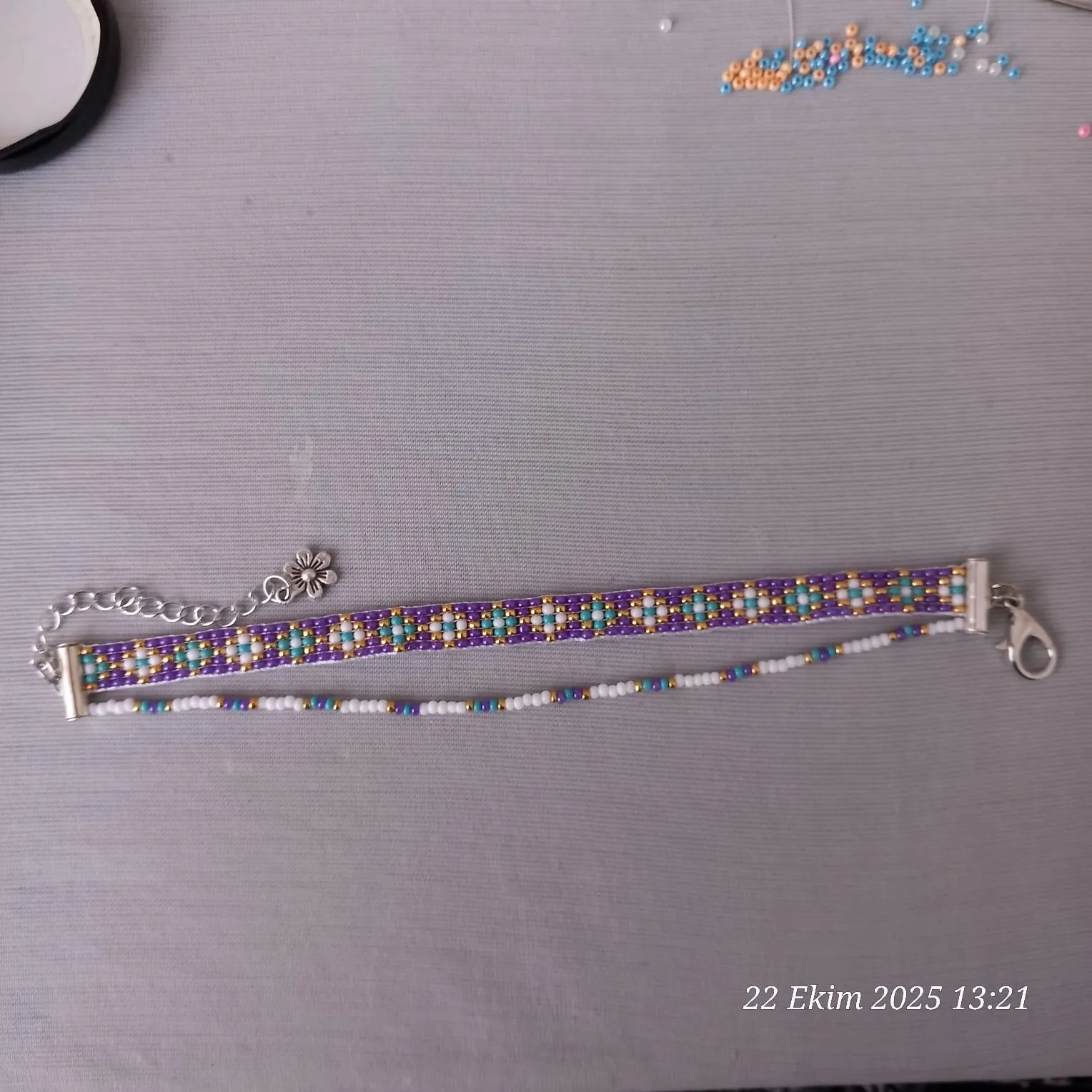 Mor Miyuki Boncuk Dokuma Bileklik - Ayarlanabilir Zincirli, El İşi