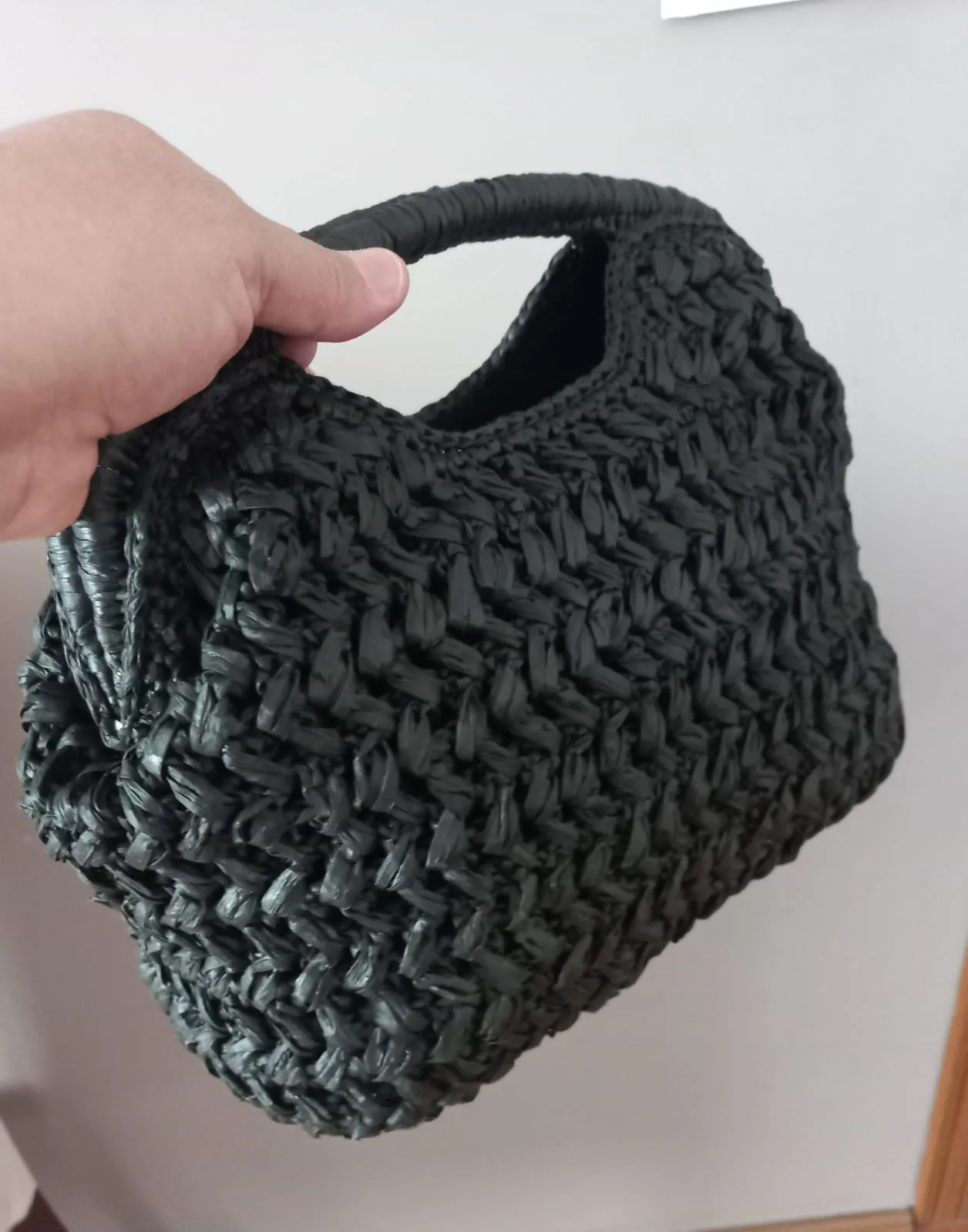 Siyah Örgü Kadın Omuz Çantası - El Örgüsü Tasarım Clutch