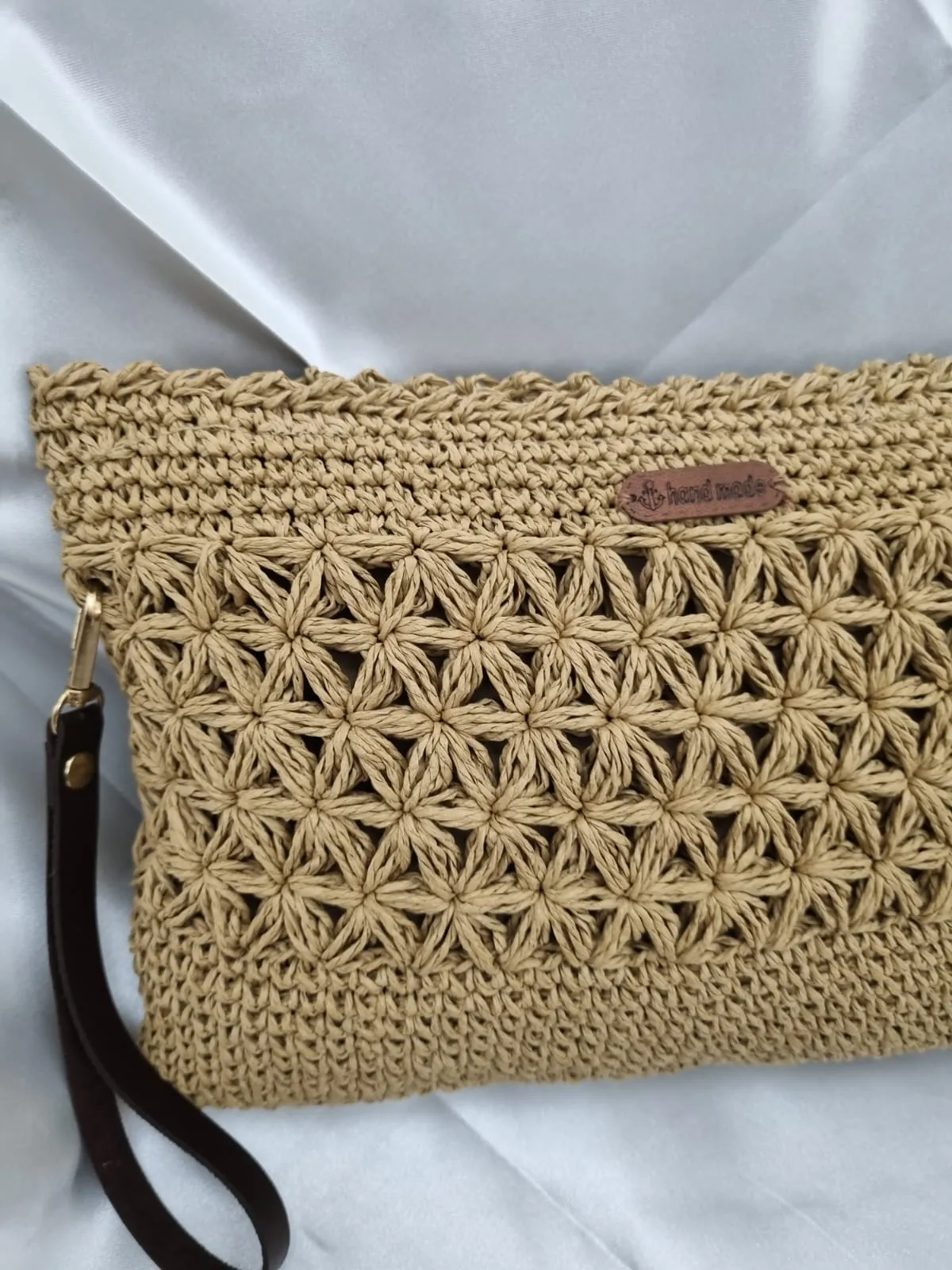 Hasır Görünümlü Yıldız Desenli Örgü Clutch Çanta - El Yapımı