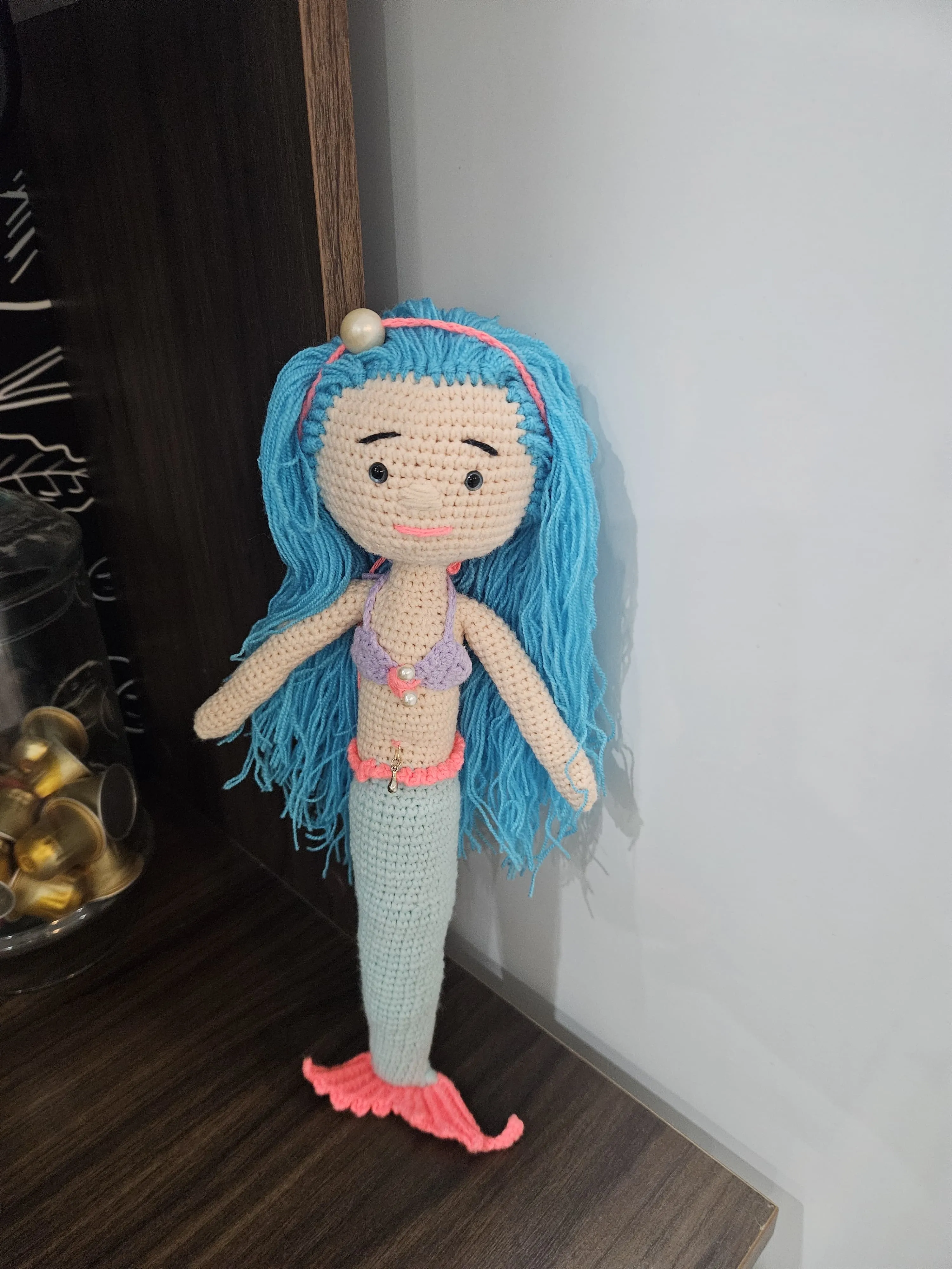 Mavi Saçlı Deniz Kızı Amigurumi Oyuncak Bebek - 30 cm