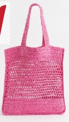 Kağıt İpten Örme H&M Shopper Çanta - Yeşil ve Pembe Plaj Çantası