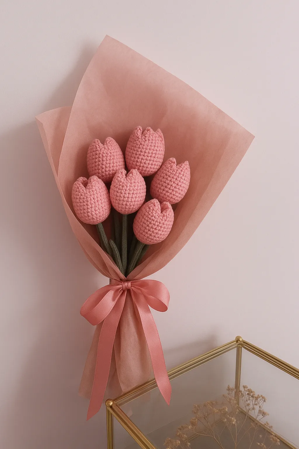 Gülkurusu Renkli Örme Lale Buketi - 6 Adet El Emeği