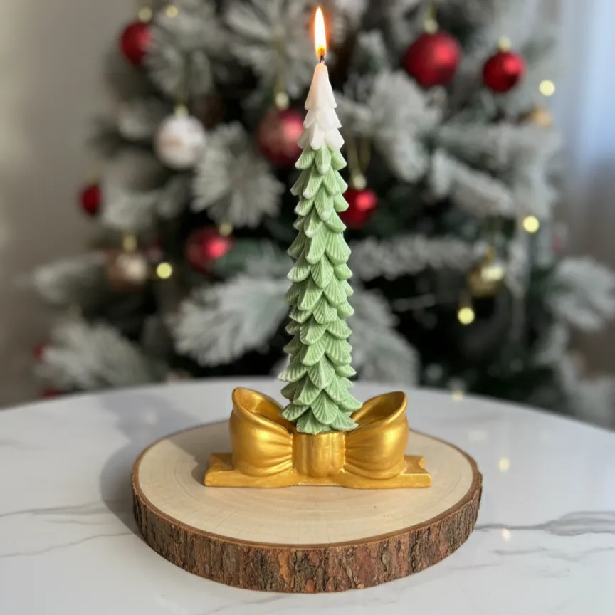 Kış Işıltısı – Çam Ağacı Mum & Şamdan Seti
