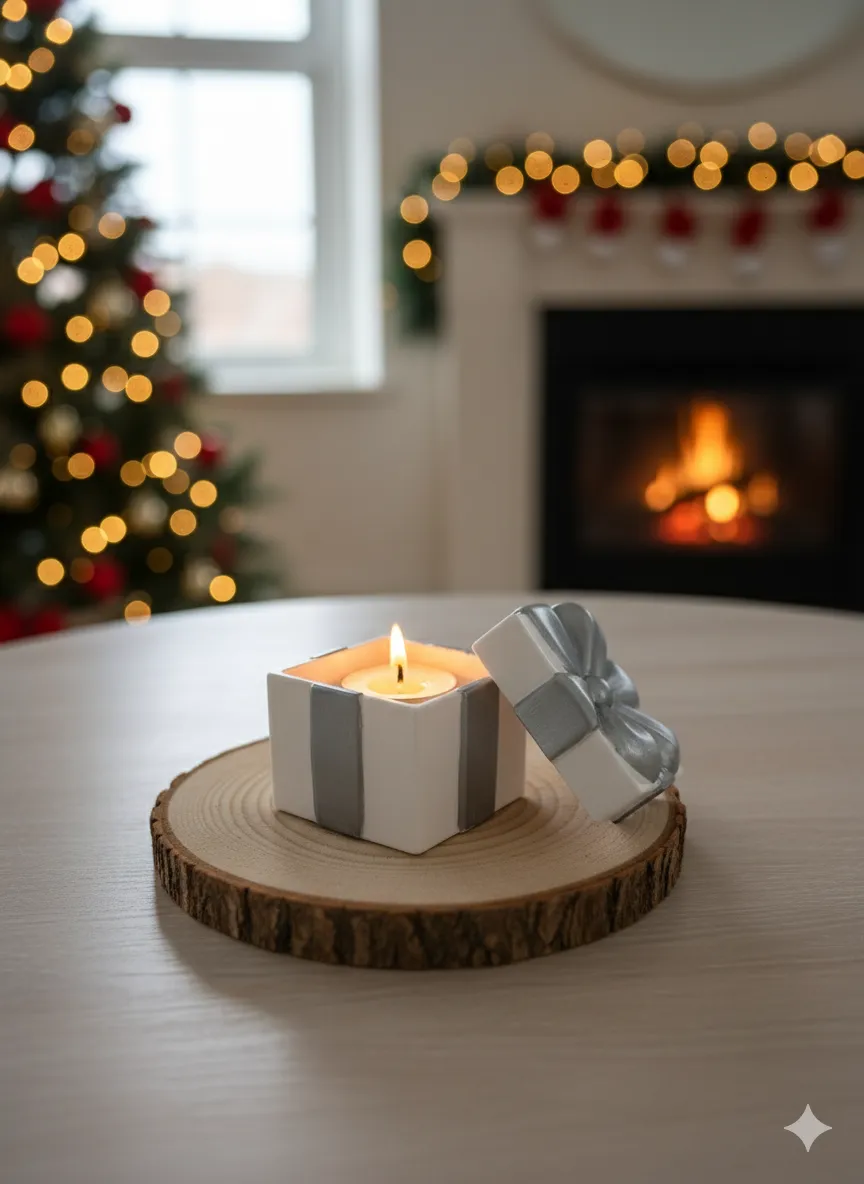 Gümüş Kurdeleli Taş Tozu Mumluk