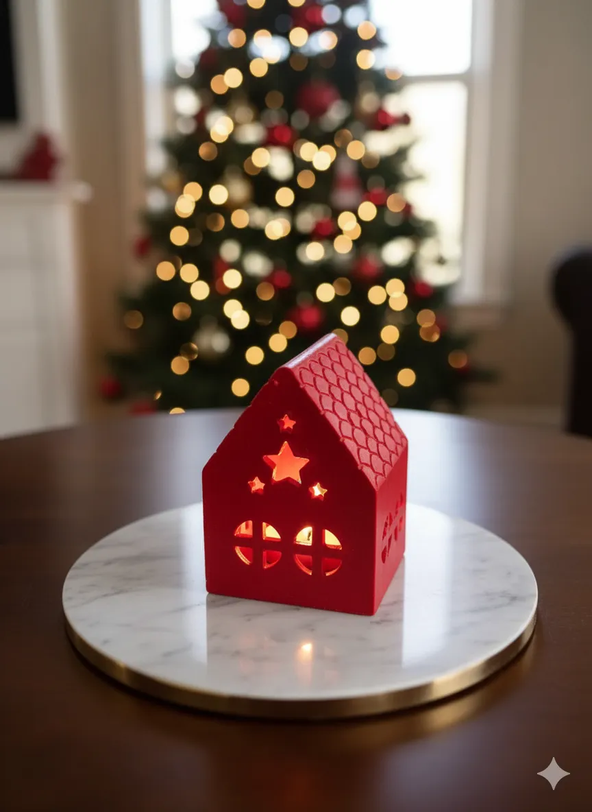 Yılbaşı Evi Kırmızı Mumluk