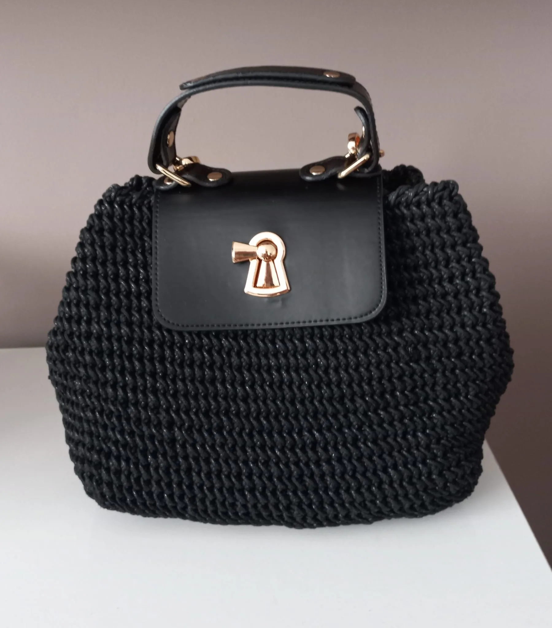 Siyah Mumlu İp Örgü Omuz ve El Çantası - Marka Model