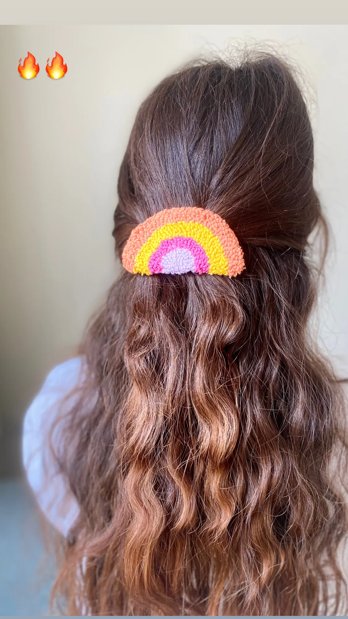 Renkli Gökkuşağı Tasarımlı Punch Nakışı Saç Tokası