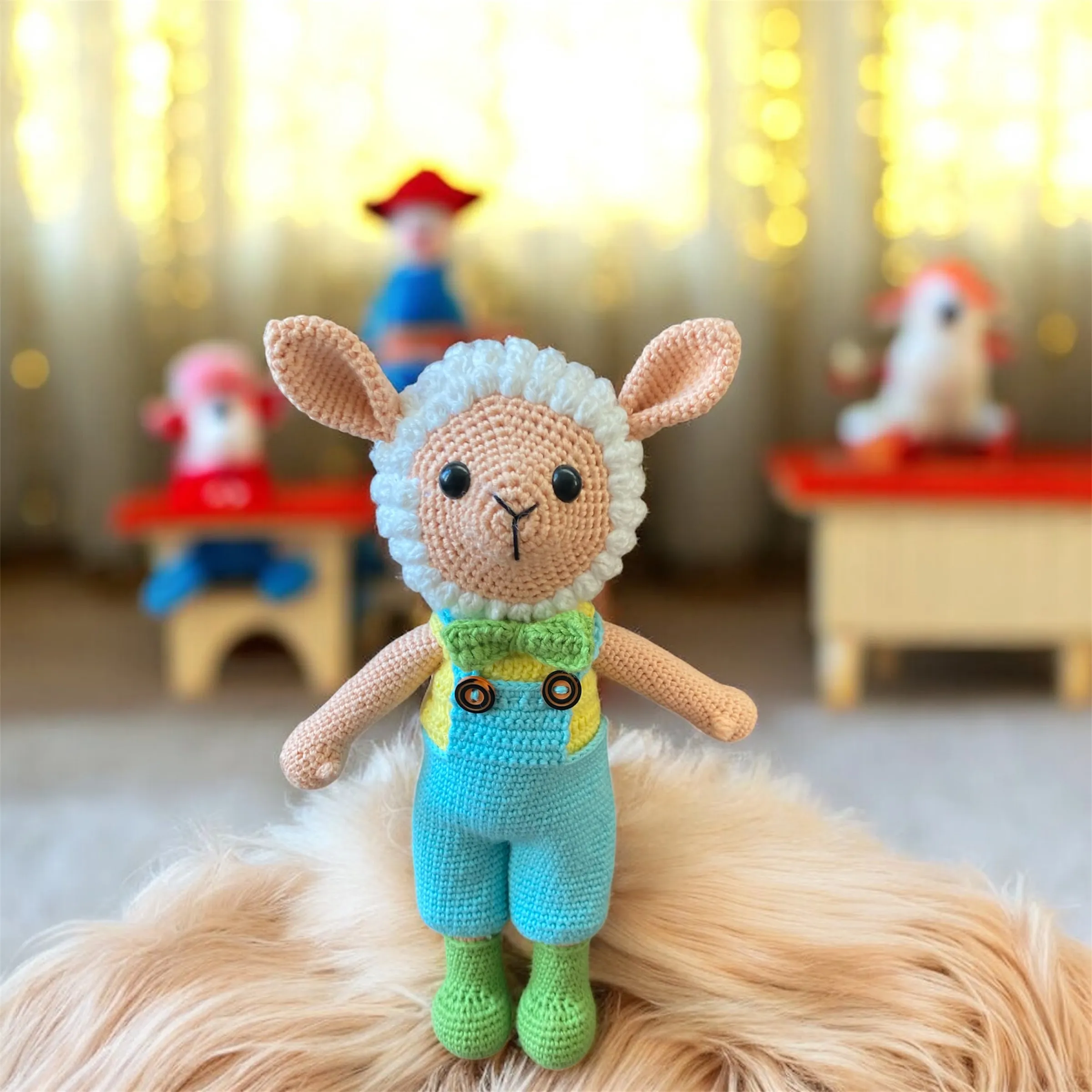 Mavi Tulumlu Amigurumi Kuzucuk Oyuncak Bebek - El Yapımı