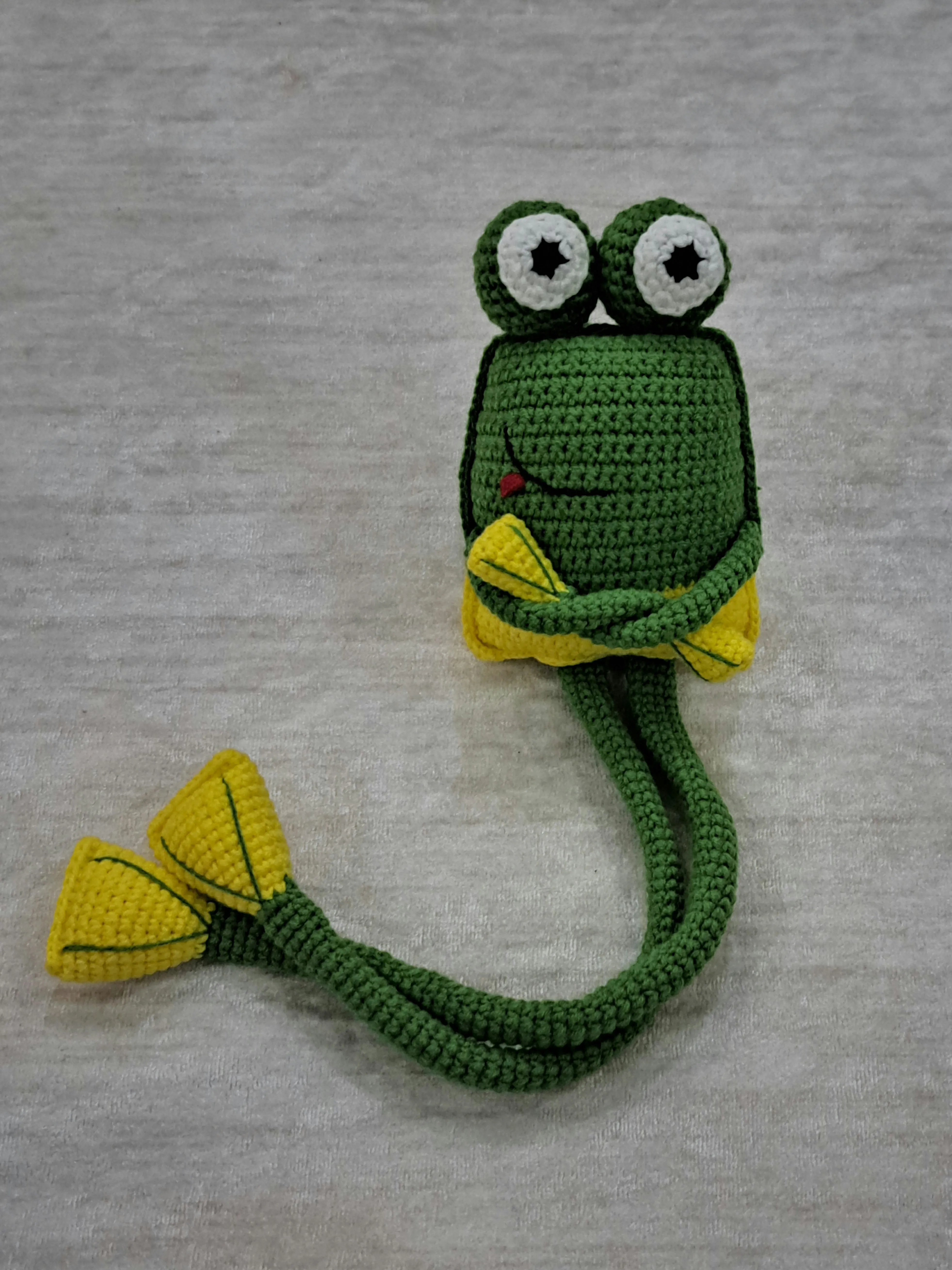 Yeşil Amigurumi Hareketli Kurbağa Oyuncak - El Emeği Örgü Bebek