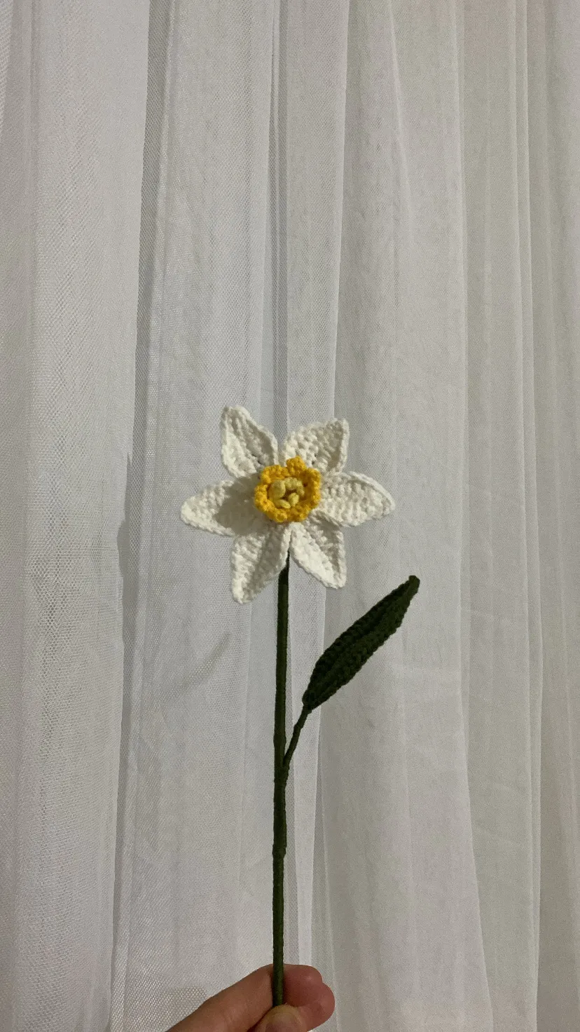 Beyaz ve Sarı Renkli Örgü Nergis Çiçeği Dekoratif Hediyelik - El Yapımı