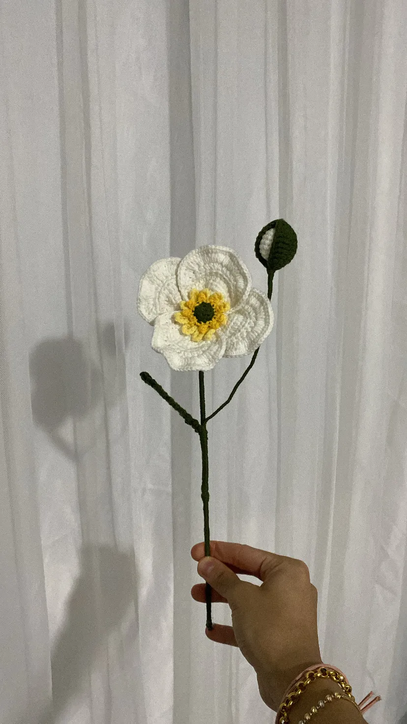 Beyaz Gelincik Çiçeği - Tığ İşi Örgü, Ev Dekorasyonu İçin El Emeği
