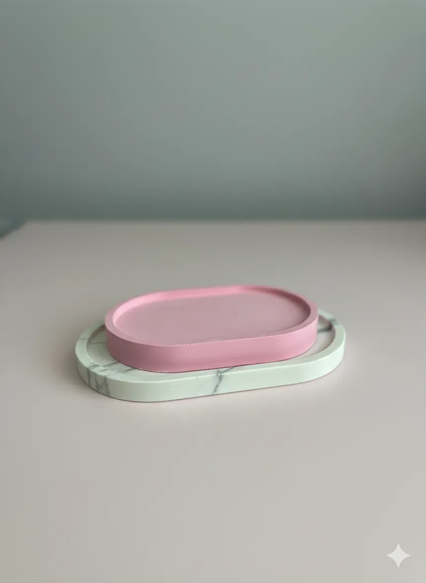 Oval Pembe Taş Tozu Mum Altlığı