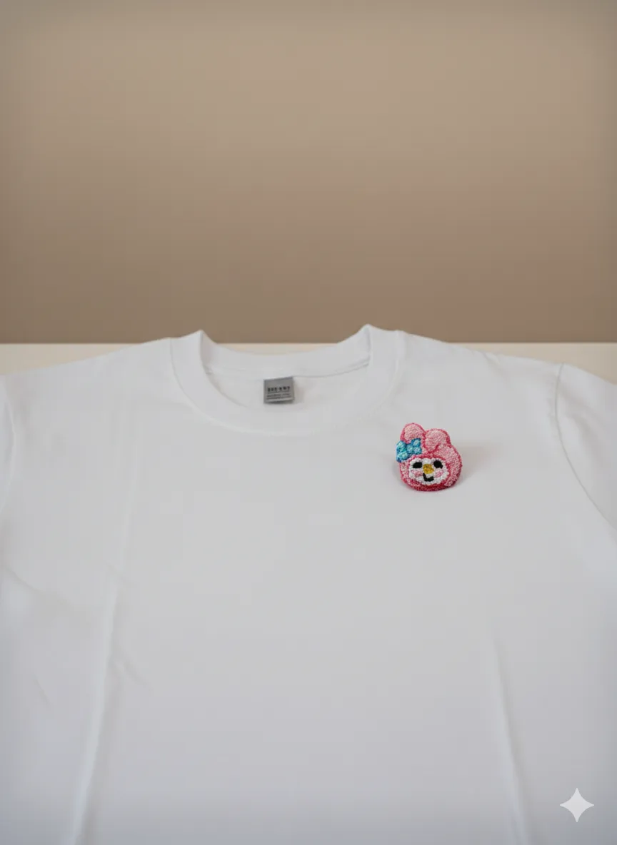 Pembe Tavşan Figürlü Ponpon Broş - El Yapımı Özel Tasarım