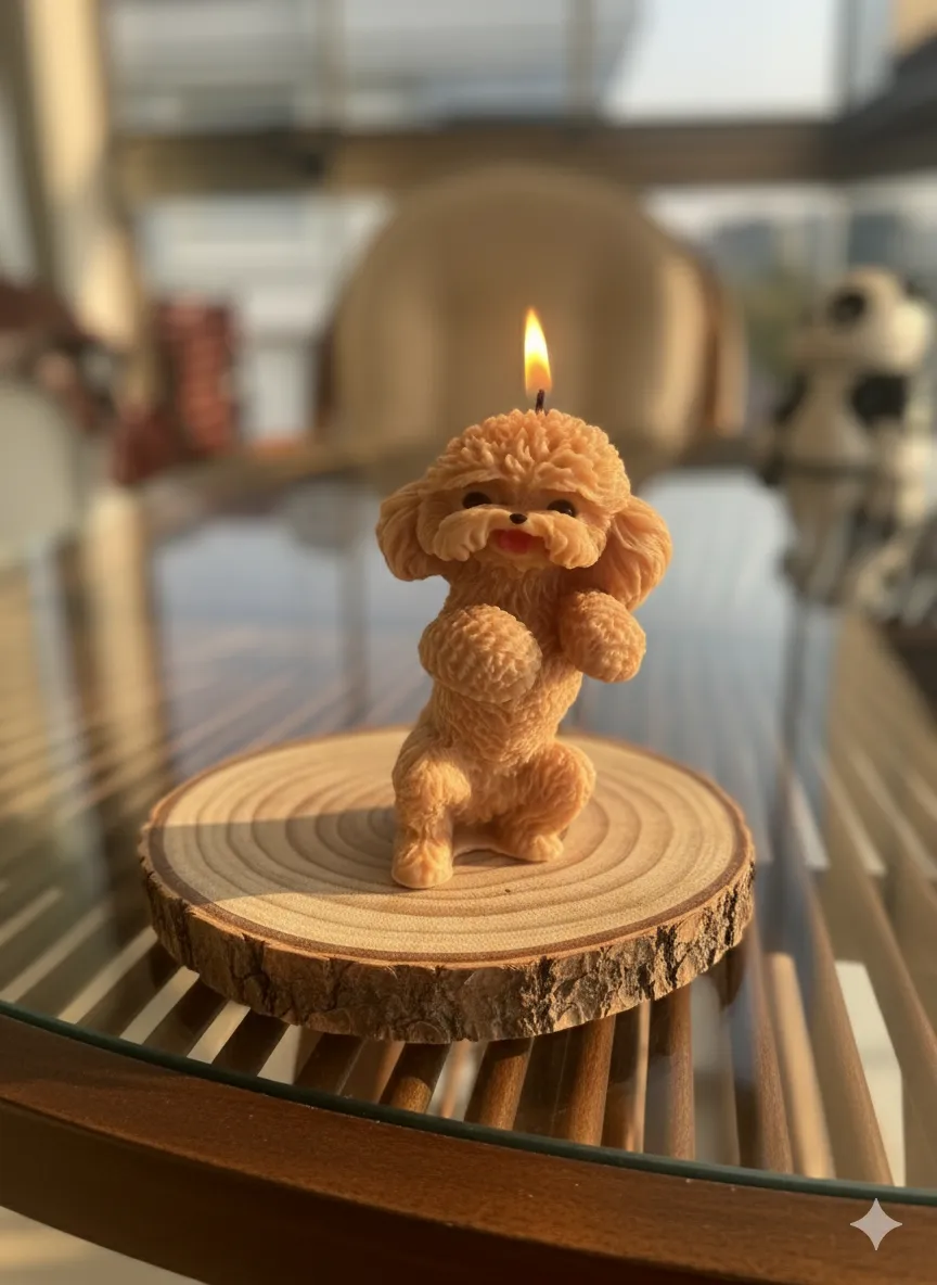 Kahverengi Toy Poodle Mum - %100 Soya Waxı ile El Yapımı