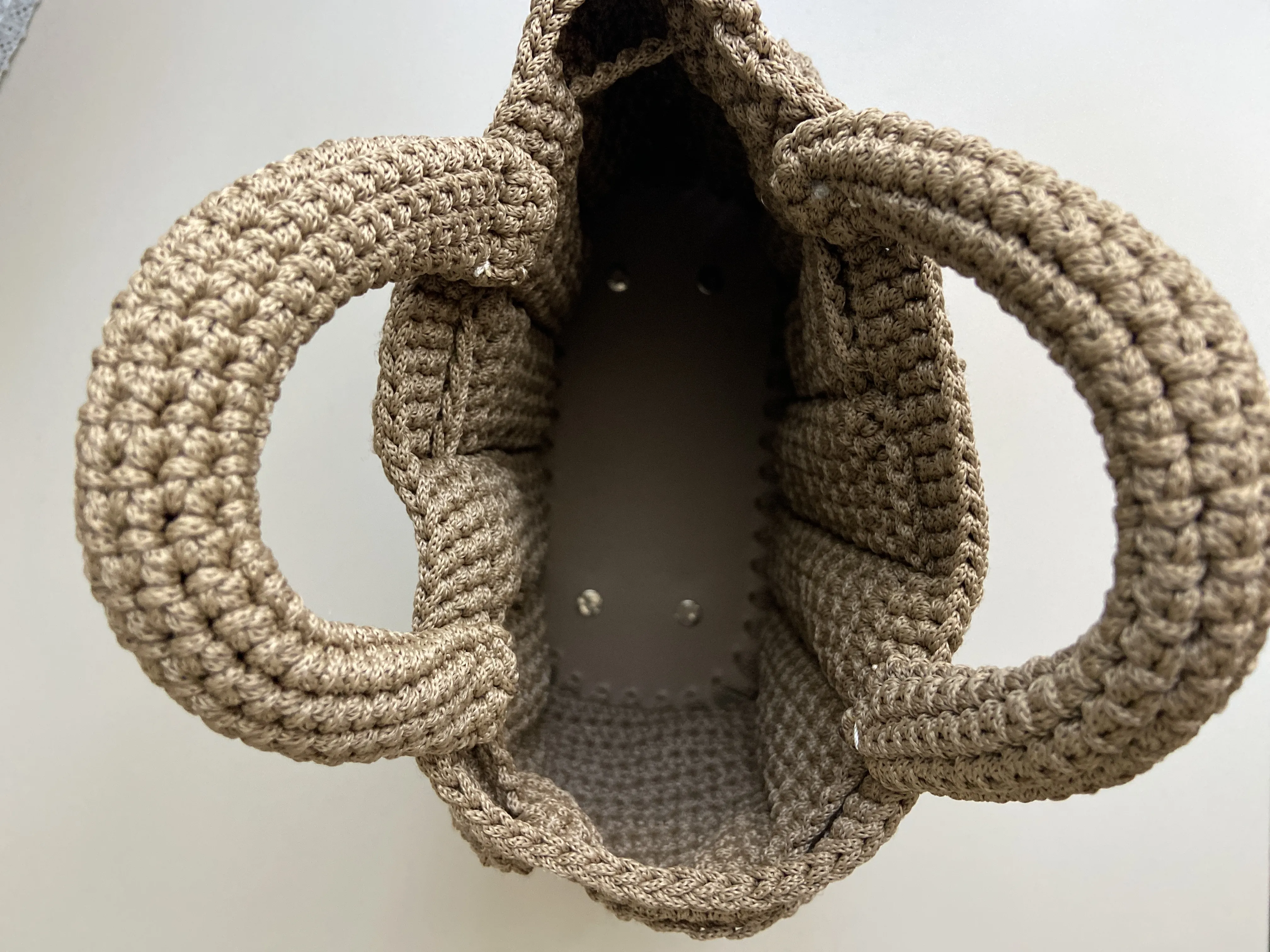 Kahverengi Makrome İpten Örme Omuz Çantası - El Yapımı