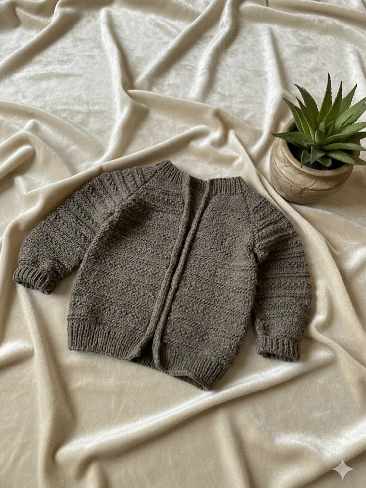 Çocuk Hırka - Kahverengi Oversize Örgü - 2-4 Yaş Arası