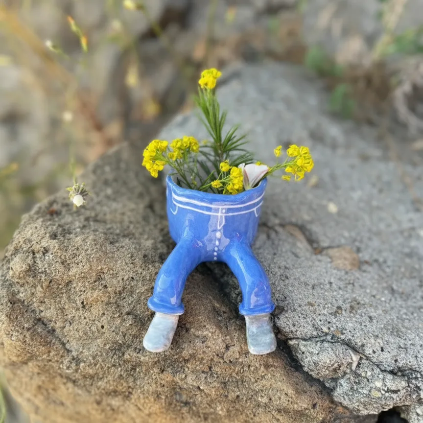 El Yapımı Dekoratif Saksı – Jean Pantolon Tasarımlı Seramik Çiçeklik