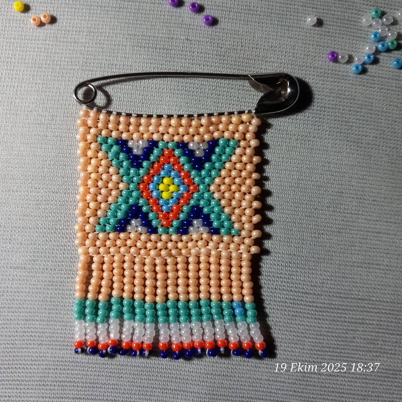 Miyuki Boncuk Dokuma Broş İğne - Etnik Desenli El Emeği