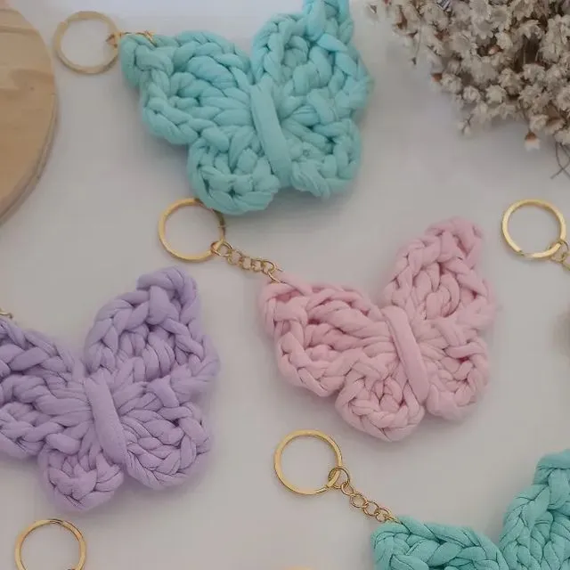 Örme Kelebek Anahtarlık - Karışık Renkli, Penye İpten, 10 Adet