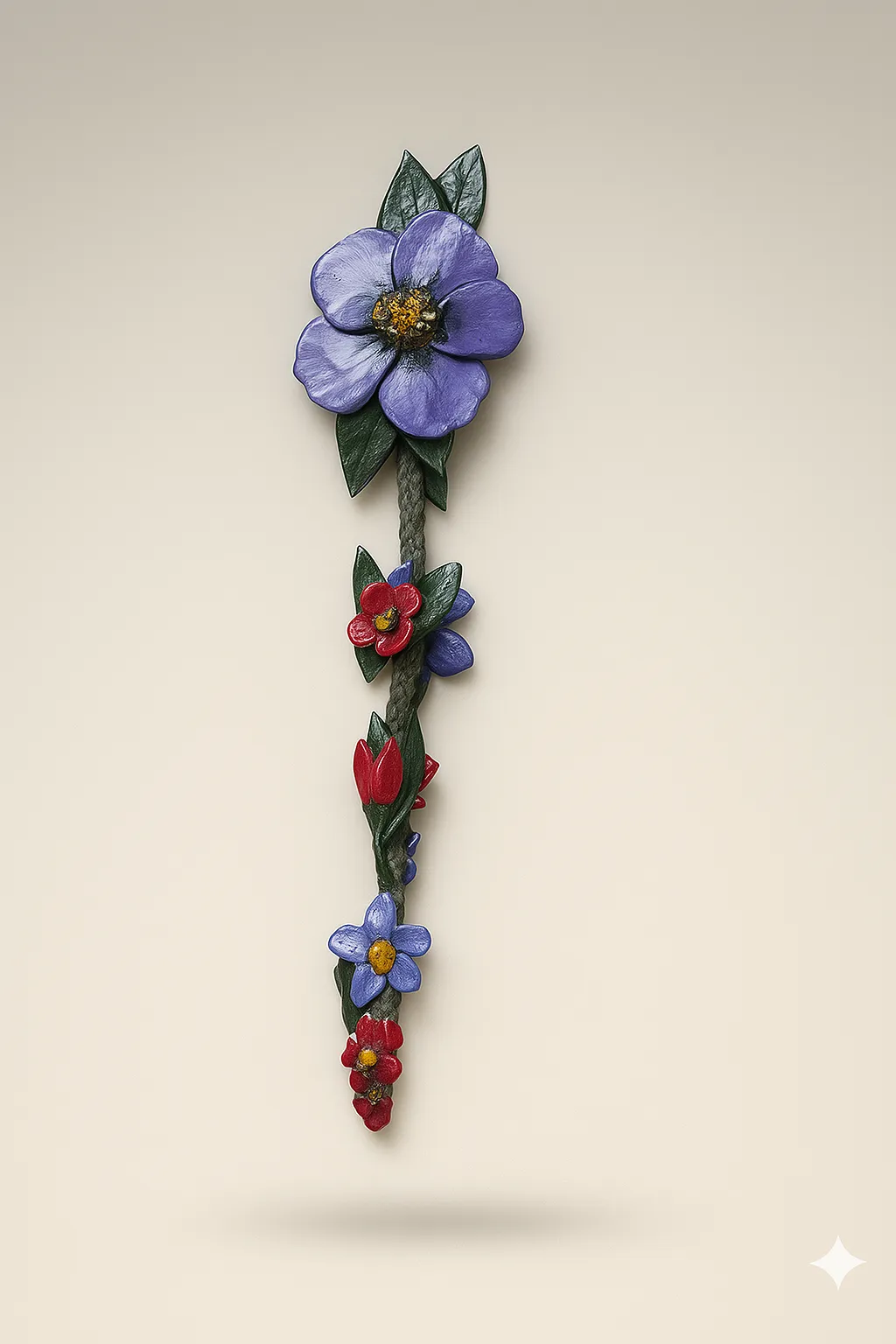 Doğal Çiçek Dokulu Uzun Seramik Saç Aksesuarı