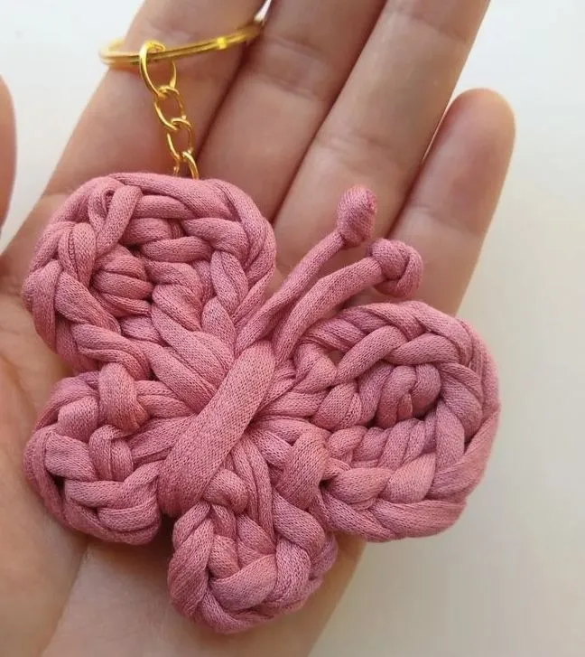 Örme Kelebek Anahtarlık - Karışık Renkli, Penye İpten, 10 Adet