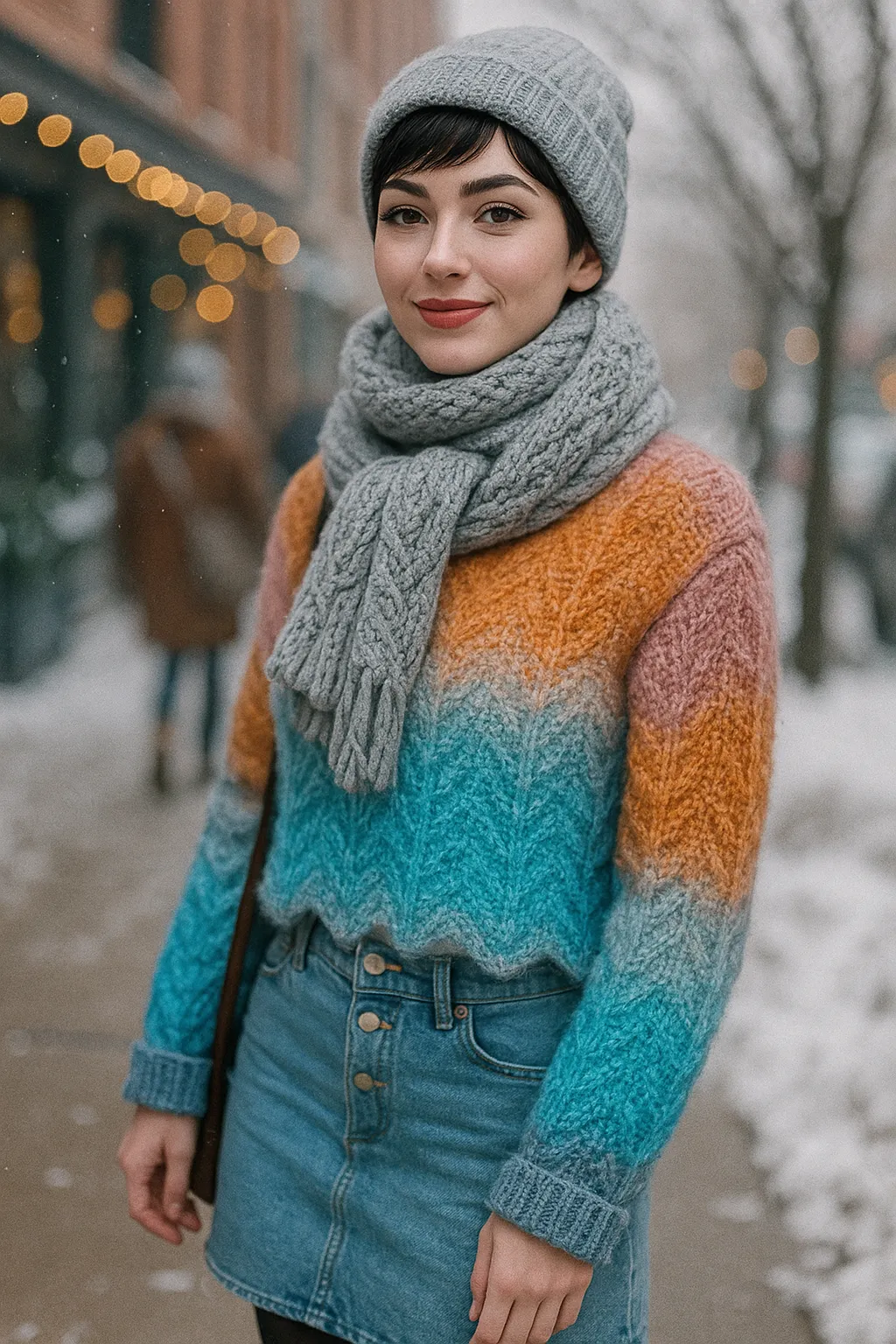 Batik Desenli Tiftik İplik El Örgüsü Crop Kazak - 36-38 Beden