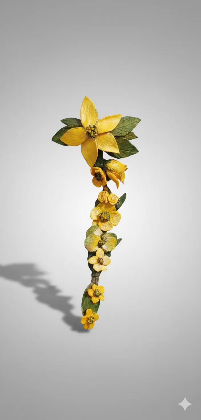 El Yapımı Soğuk Seramik Sarı Bahar Dalı Tasarım Saç Tokası