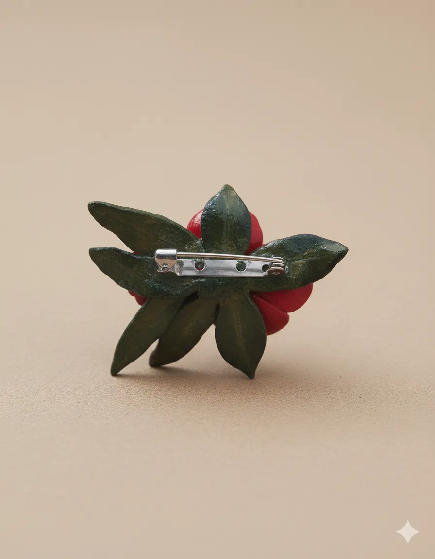 El Yapımı Soğuk Seramik Kırmızı Üç Çiçek Demeti Broş – Özel Tasarım