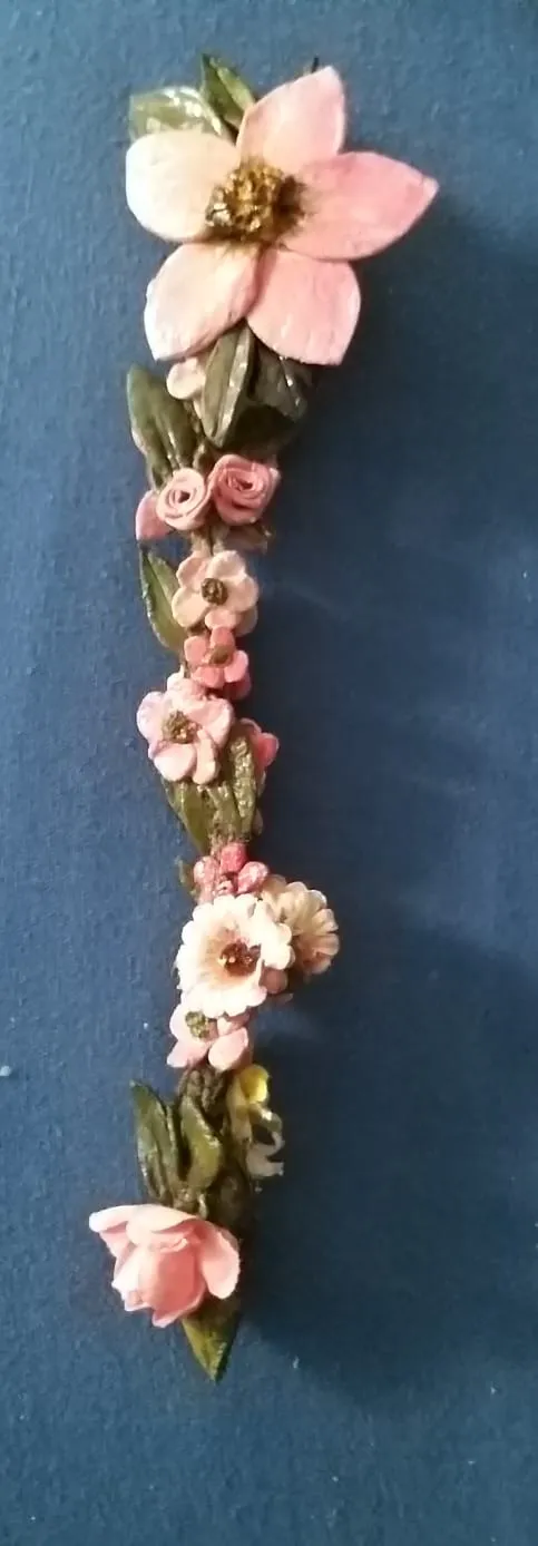 El Yapımı Soğuk Seramik & Kumaş Çiçekli Pembe Tasarım Saç Tokası