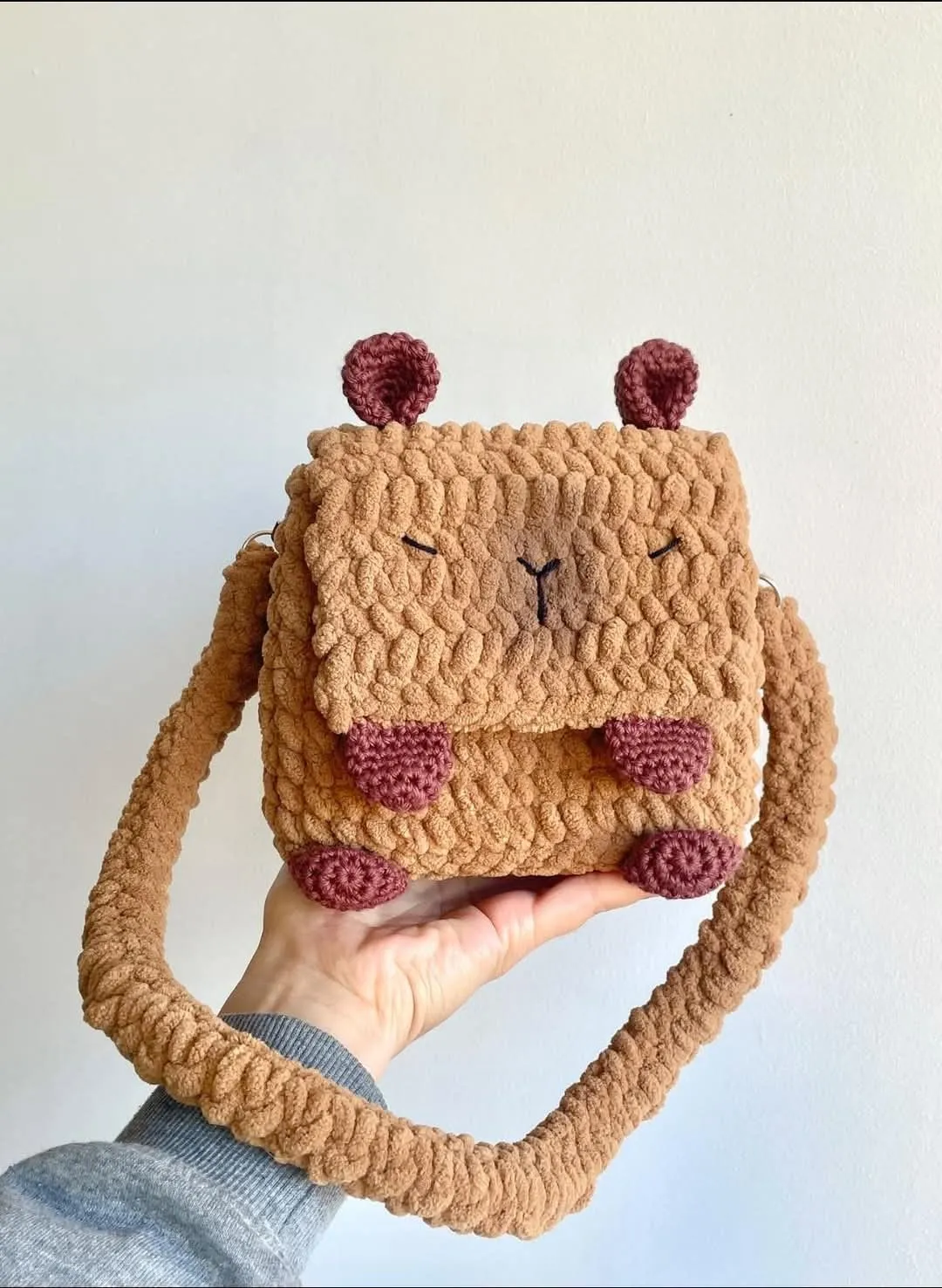 Örgü Kadife Çocuk Ayıcık Çanta - El Yapımı, Yumuşak Hediye