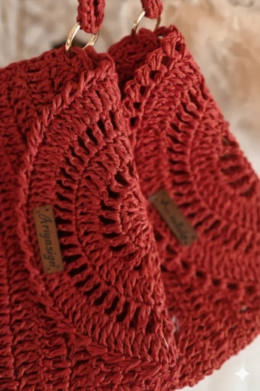 Kırmızı Kağıt İpinden Örme Clutch Çanta - Ariya Design El Emeği