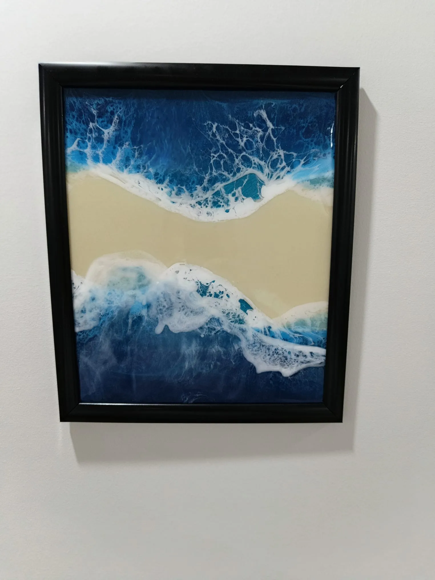 Epoksi Deniz ve Kum Manzaralı Tablo - 25x30cm Siyah Çerçeveli