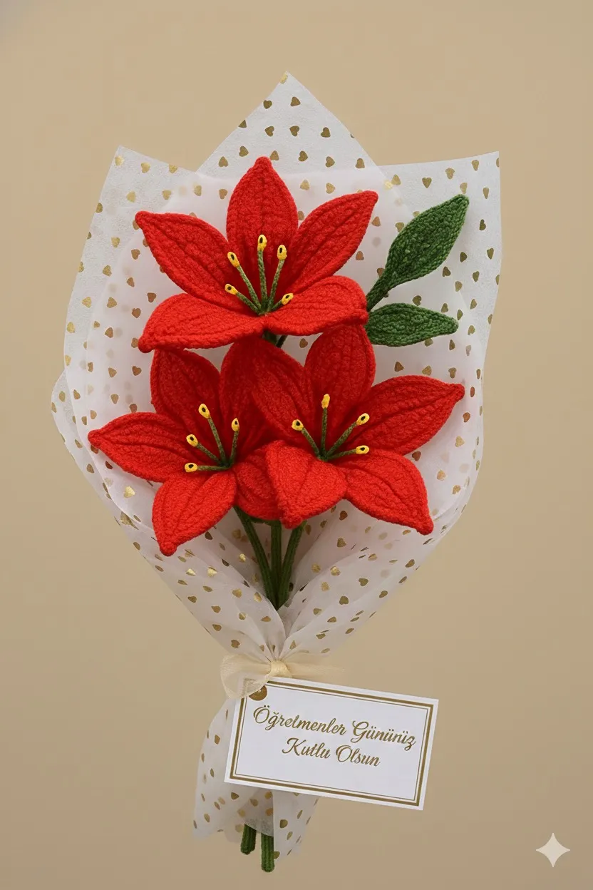 Öğretmenler Günü İçin Örgü  Zambak Buketi