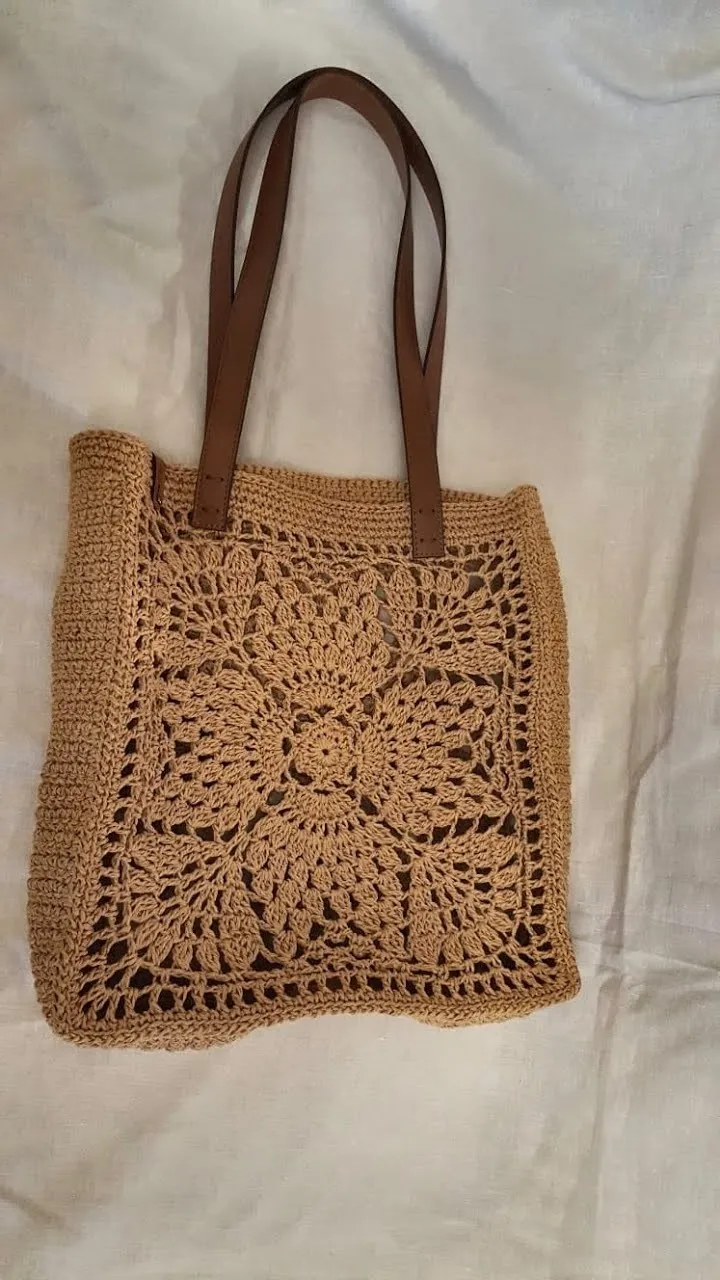 Kahverengi Kağıt İp Örgü Çanta - Astarlı, Günlük ve Plaj Kullanımına Uygun
