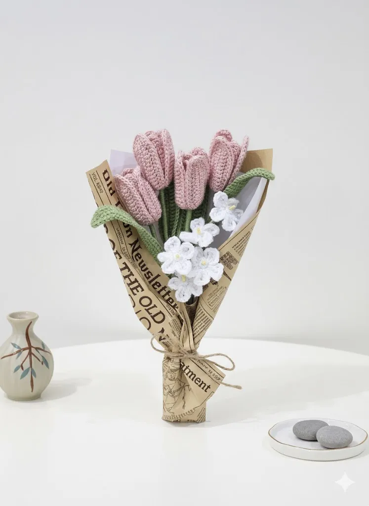 Pınky's Tulip Örgü Pembe Lale  Buketi