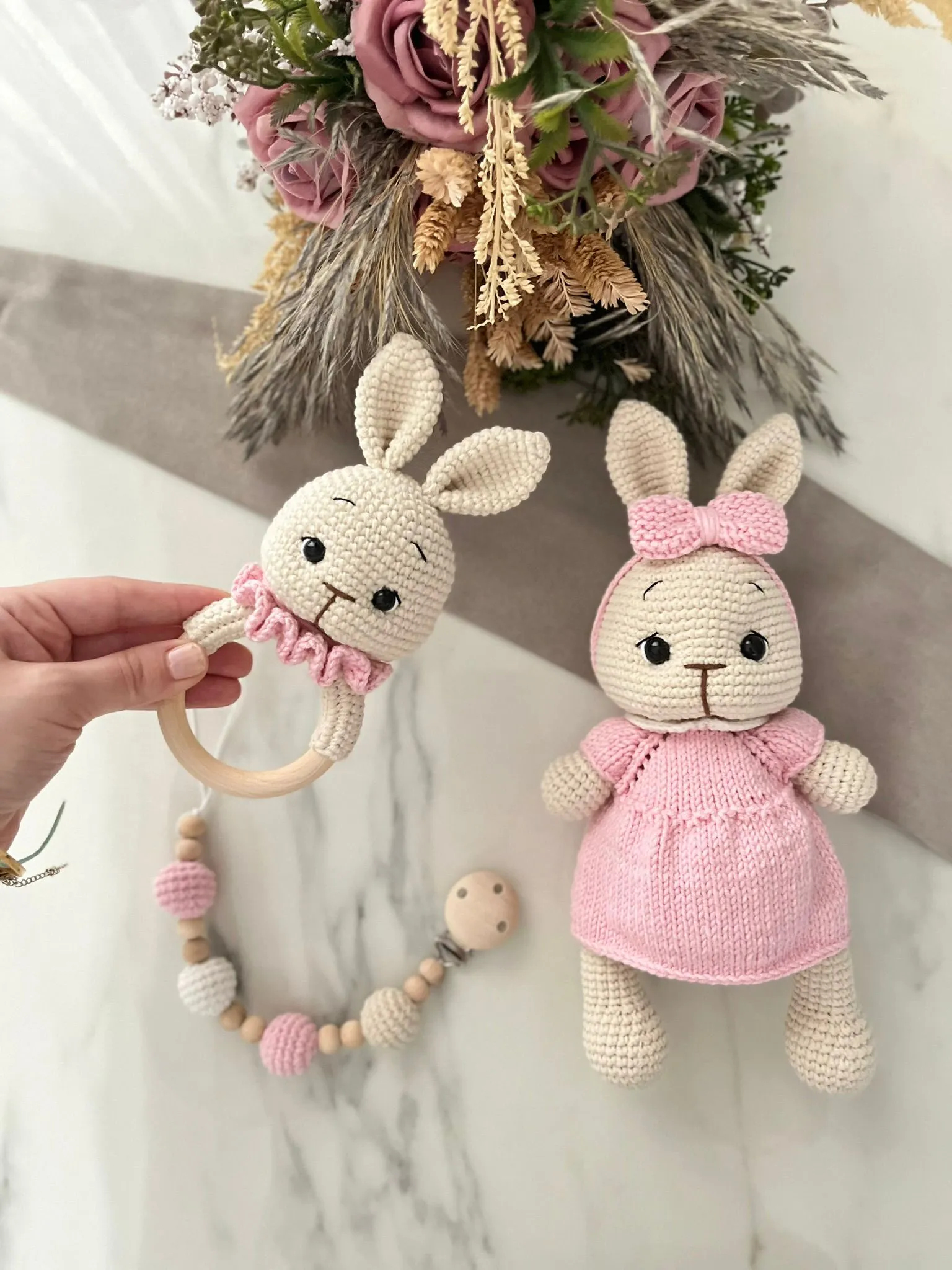 Amigurumi Pembe Tombik Tavşan 3’lü Yeni Doğan Seti