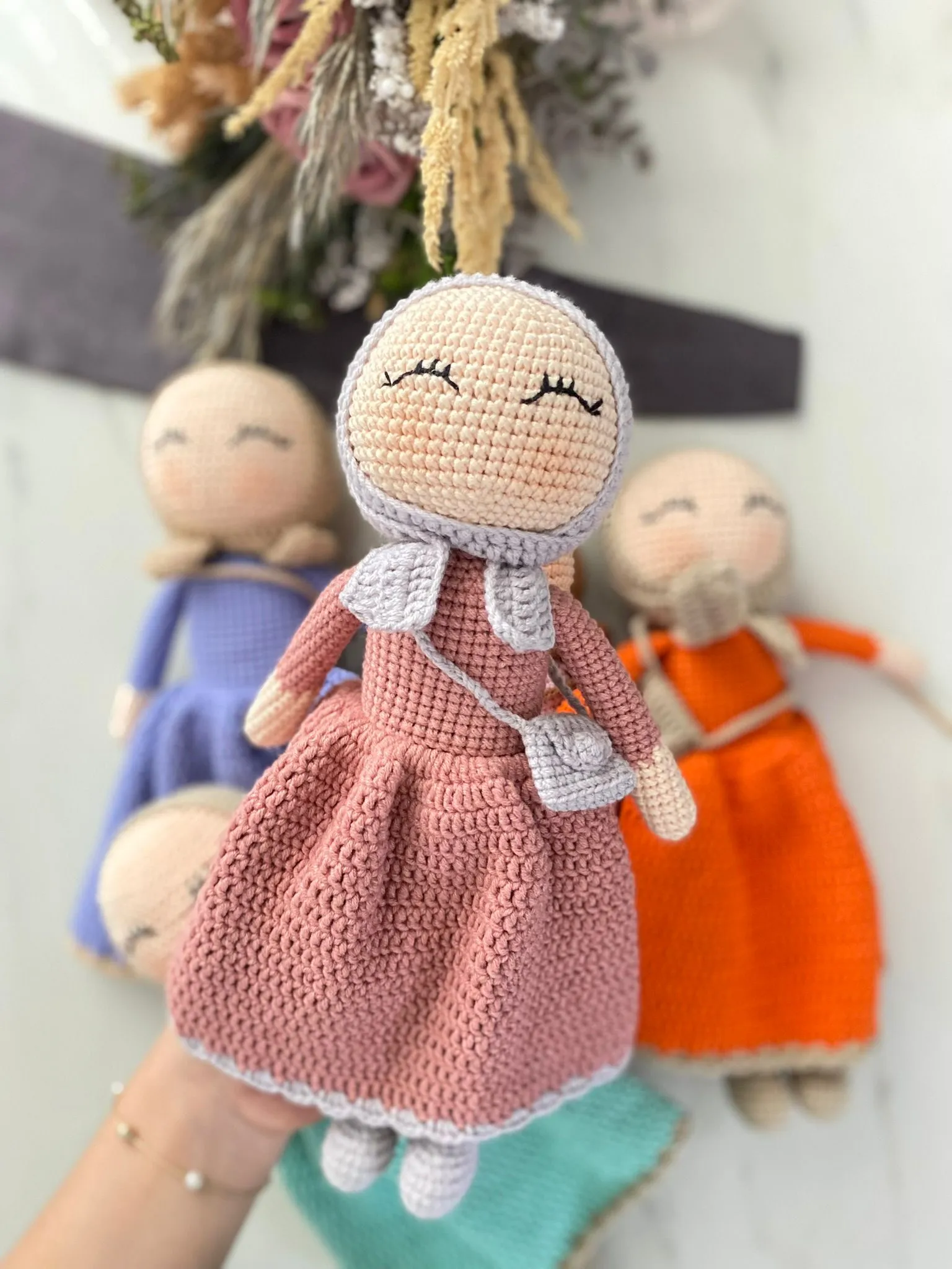 Amigurumi Pudra Pembe Tesettürlü Kız Bebek