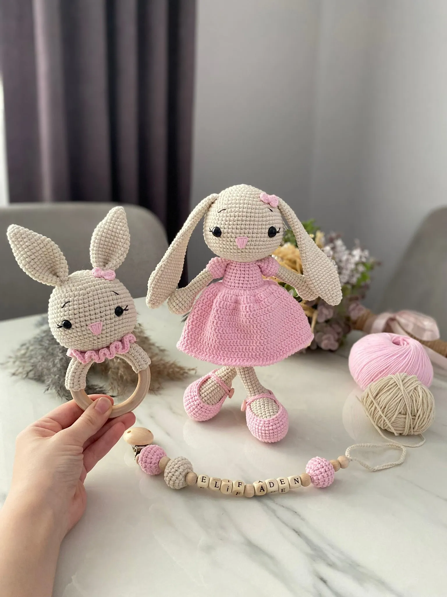Amigurumi  Uzun Kulak Tavşan Yenidoğan 3 Lü Set