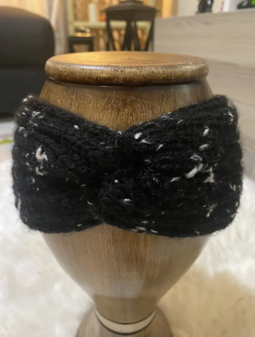 Siyah Beyaz Kırçıllı Örgü Saç Bandı Bandana - El Örgüsü