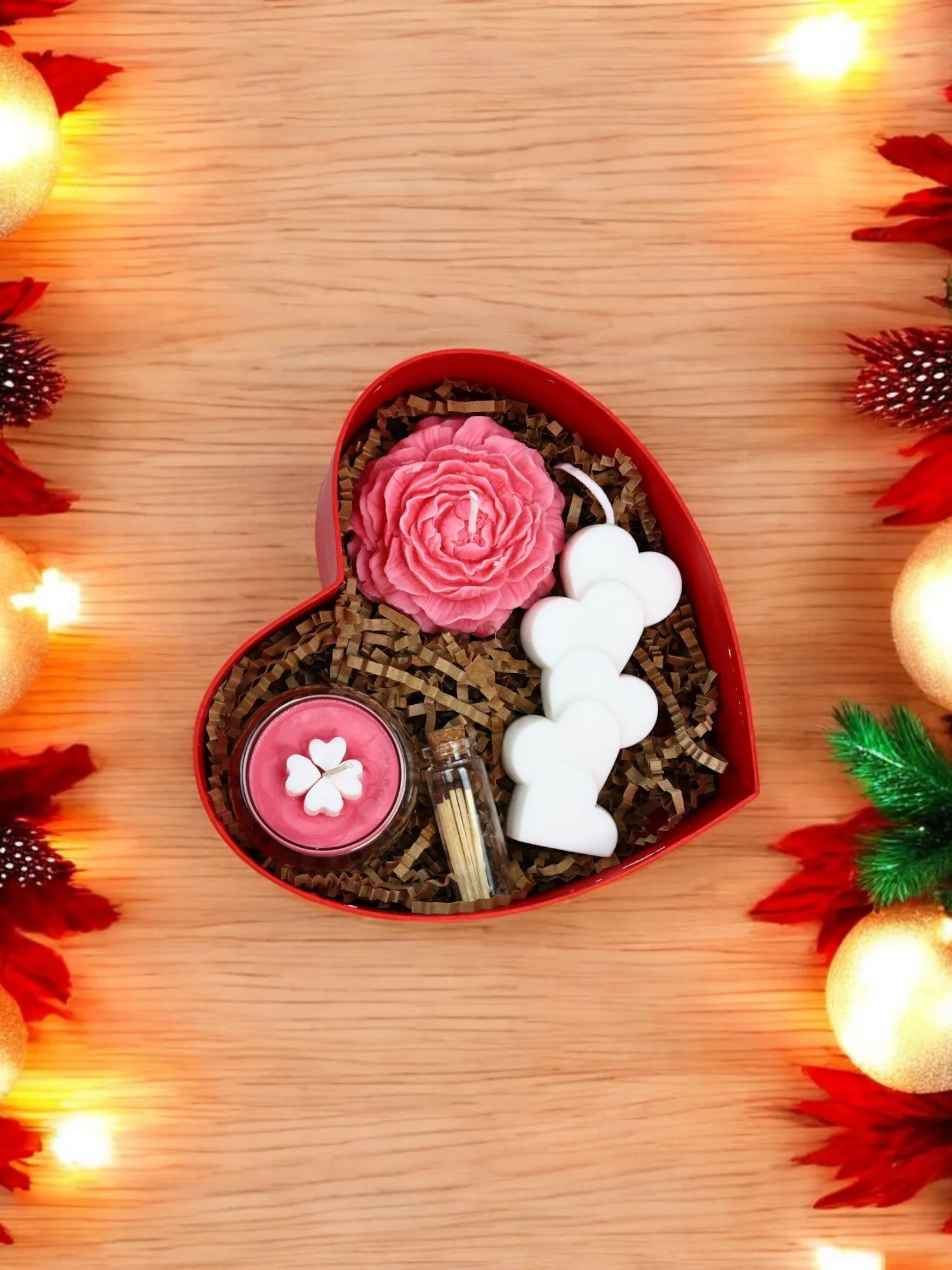 Kırmızı Kalp Şeklinde Hediye Kutusu - Romantik Ritüel Soyawax Mum Seti