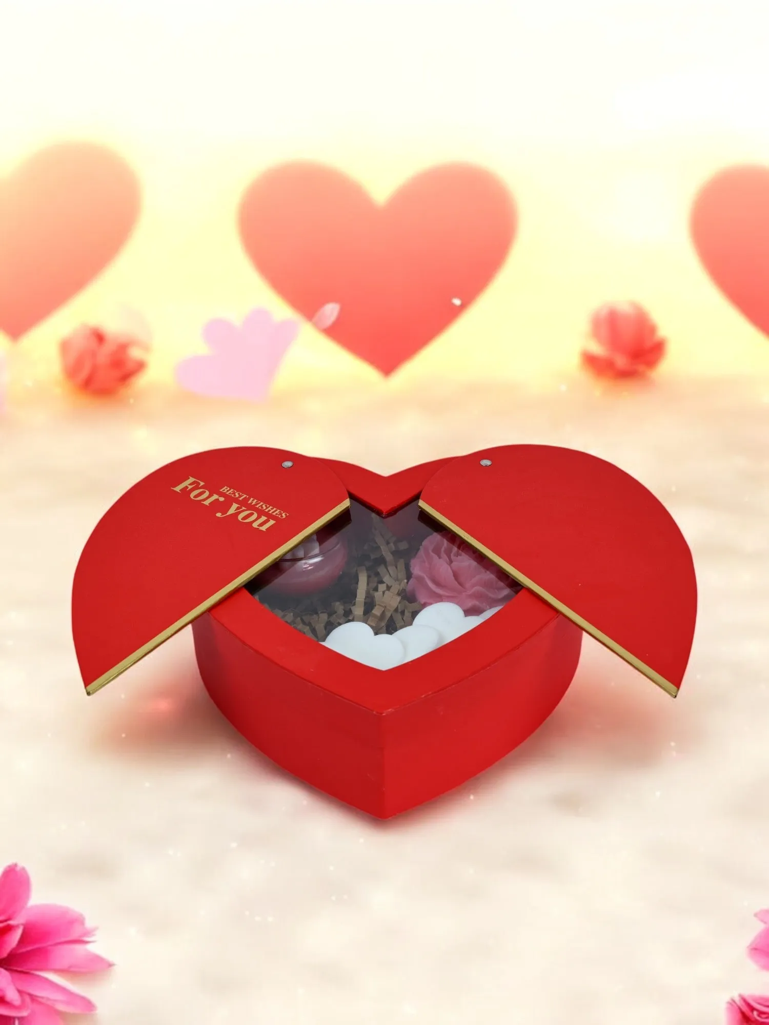 Kırmızı Kalp Şeklinde Hediye Kutusu - Romantik Ritüel Soyawax Mum Seti