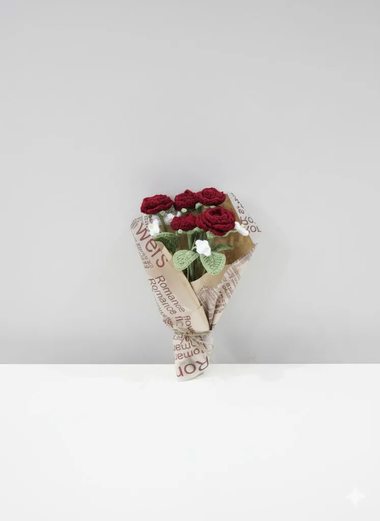 Solmayan Gül Örgü çiçek buketi Hediyelik 