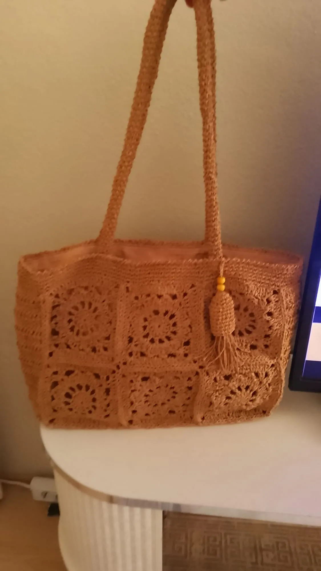 Örgü Desenli Hasır Plaj Çantası - El Yapımı Bohem Stil