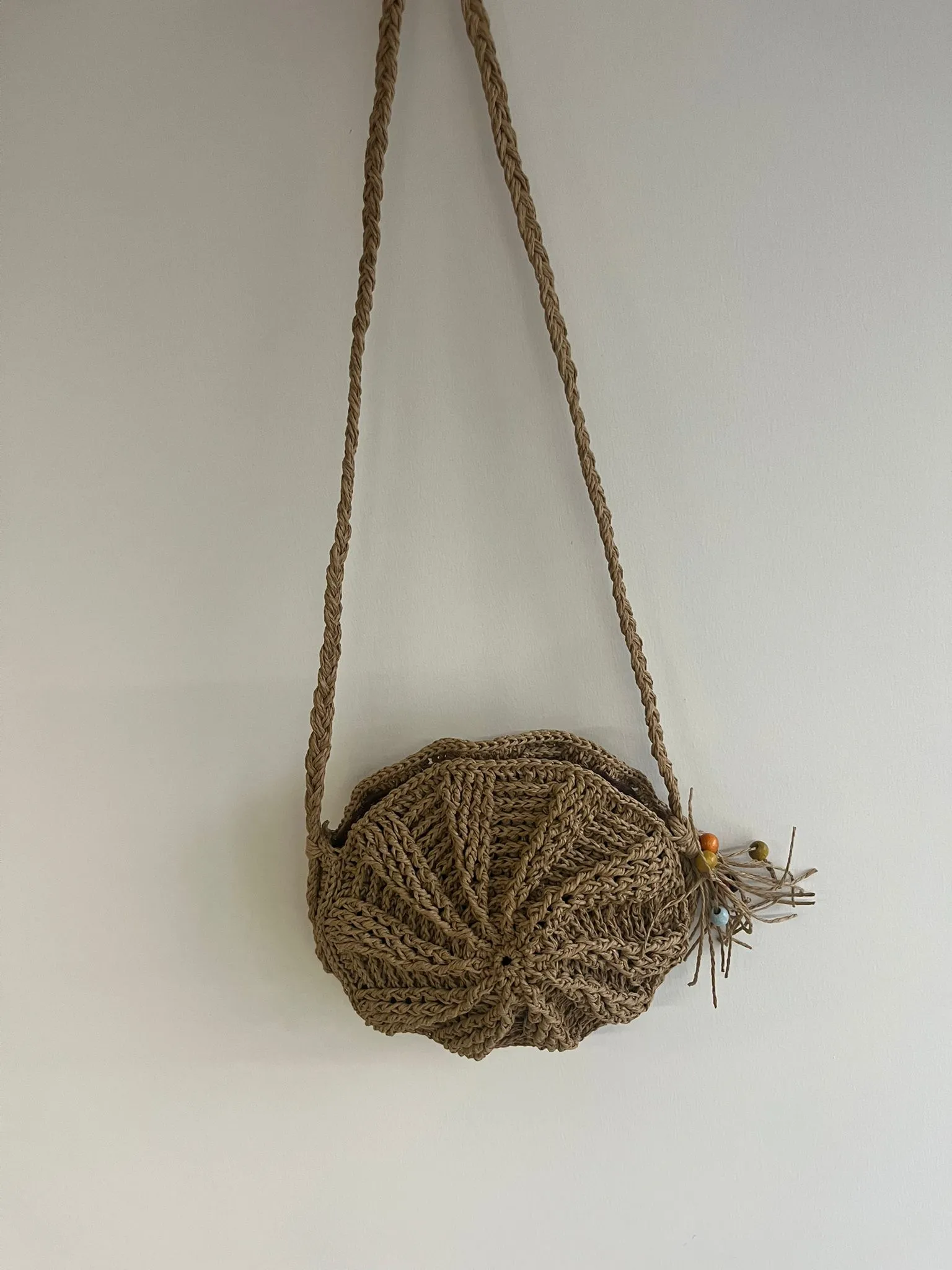 Örme Makaron Çanta - Kahverengi Yuvarlak Omuz Çantası - El Yapımı