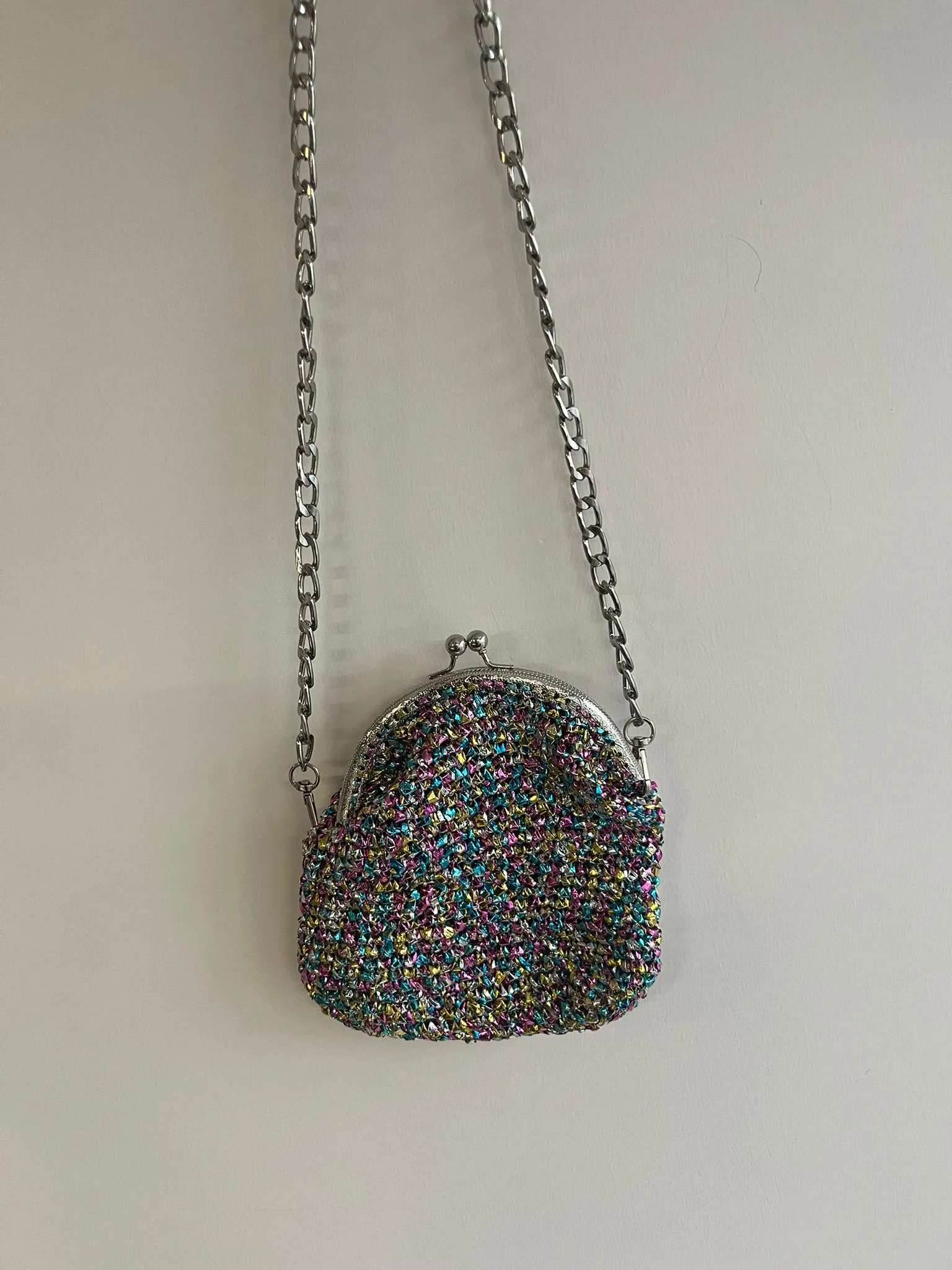 Çok Renkli Simli Zincir Askılı Portföy Çanta - Özel Tasarım