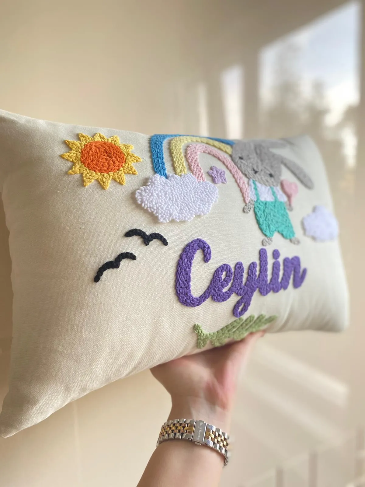Kişiye Özel Nakışlı Bebek Odası Dekoratif Yastık - El Yapımı