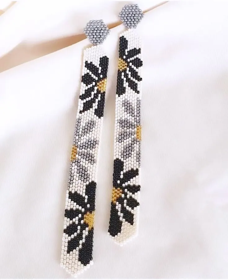 Miyuki Boncuklu Papatya Desenli Uzun Küpe - El Emeği