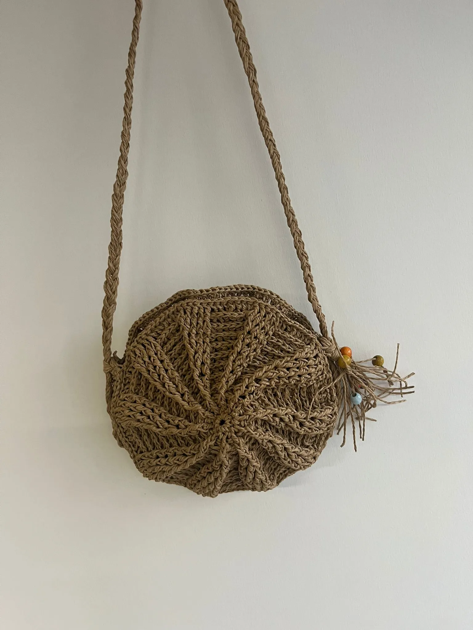 Örme Makaron Çanta - Kahverengi Yuvarlak Omuz Çantası - El Yapımı
