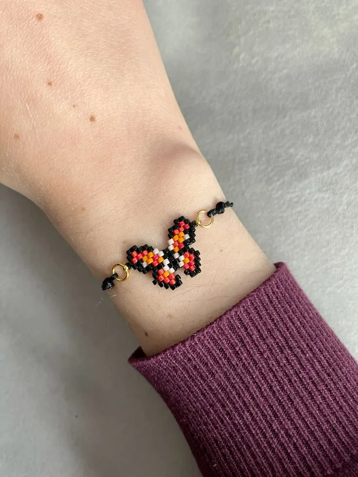 Turuncu Kelebek Figürlü Miyuki Boncuk Bileklik - Ayarlanabilir